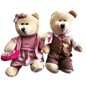 2007 Starbucks Coffee Co. (2) Bearista Bear Collection Valentines Plush 10"